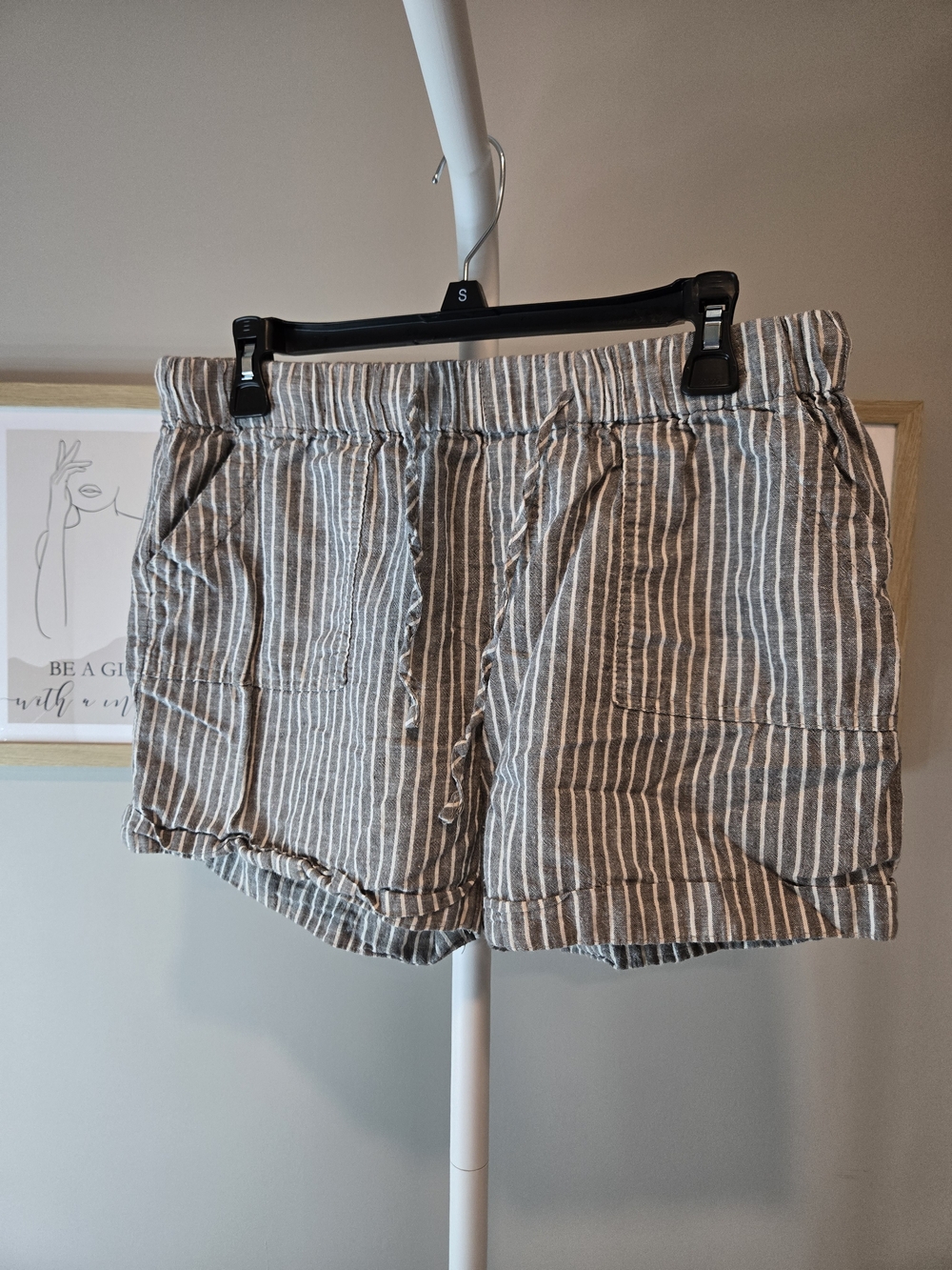 Striped Gray Cotton-Blend Women's Drawstring Shorts
